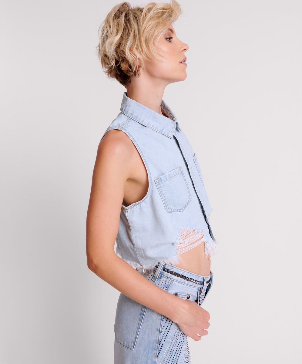 Black Friday Women's Tops, Tees, Shirts, Tanks Sale - Up to 70% off CLASSIC BLUE BRAXTON DENIM TOP