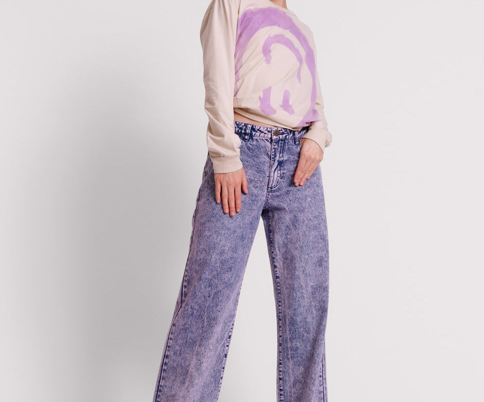 Jackson Mid Waist Wide Leg Denim Jeans - Purple