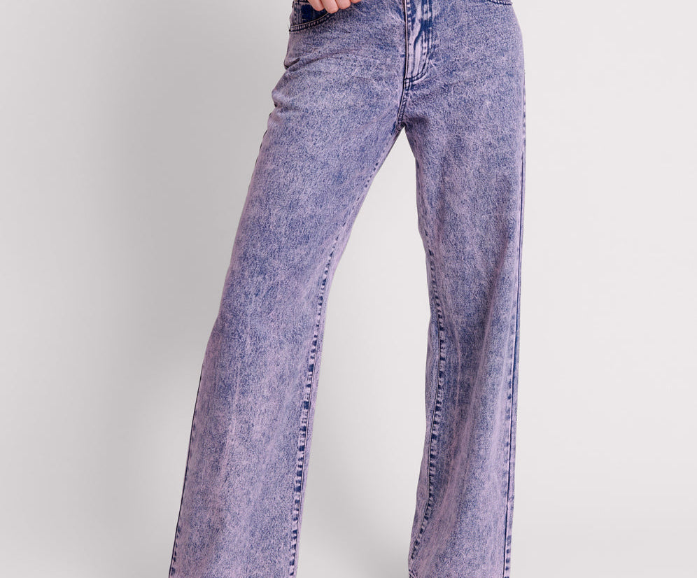 Jackson Mid Waist Wide Leg Denim Jeans - Purple
