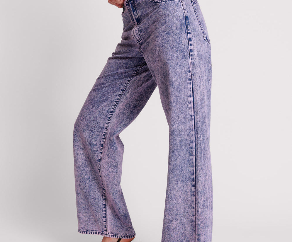 Jackson Mid Waist Wide Leg Denim Jeans - Purple