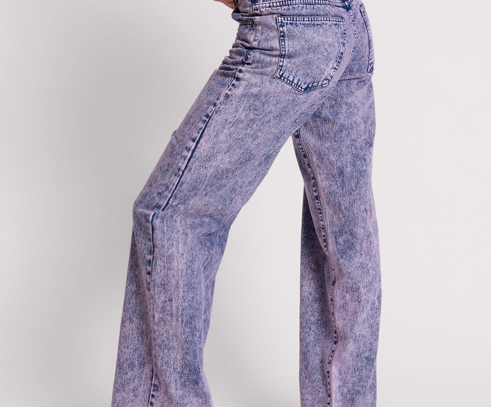 Jackson Mid Waist Wide Leg Denim Jeans - Purple