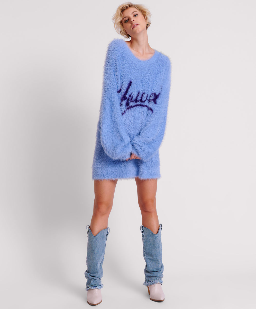 Products Fluffy Howdy Knit Sweater Dress - Cornflower