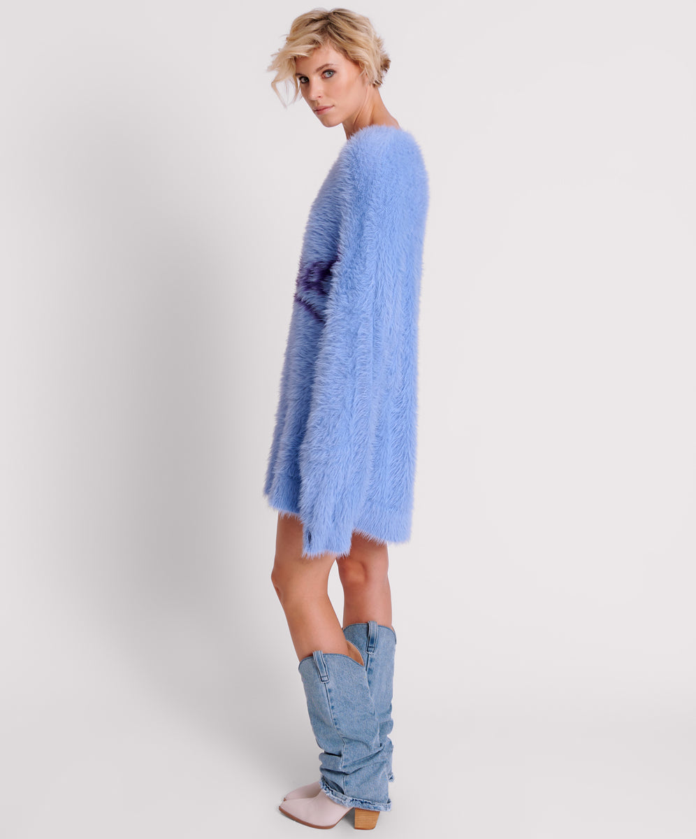 Products Fluffy Howdy Knit Sweater Dress - Cornflower