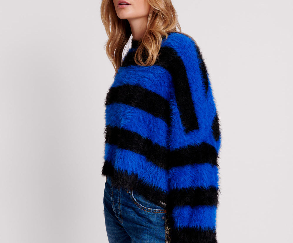 KRUGER STRIPE FLUFFY CROP KNIT SWEATER