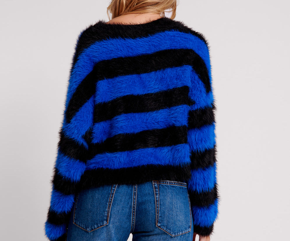 KRUGER STRIPE FLUFFY CROP KNIT SWEATER