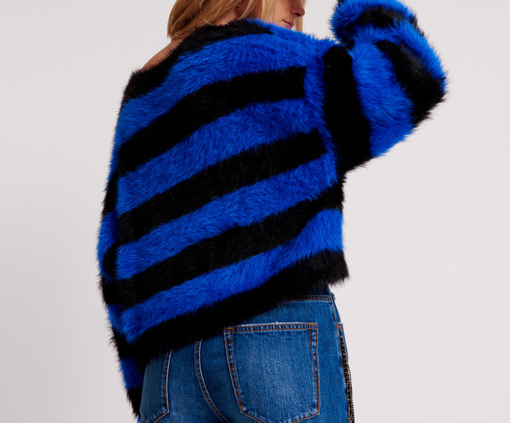 KRUGER STRIPE FLUFFY CROP KNIT SWEATER