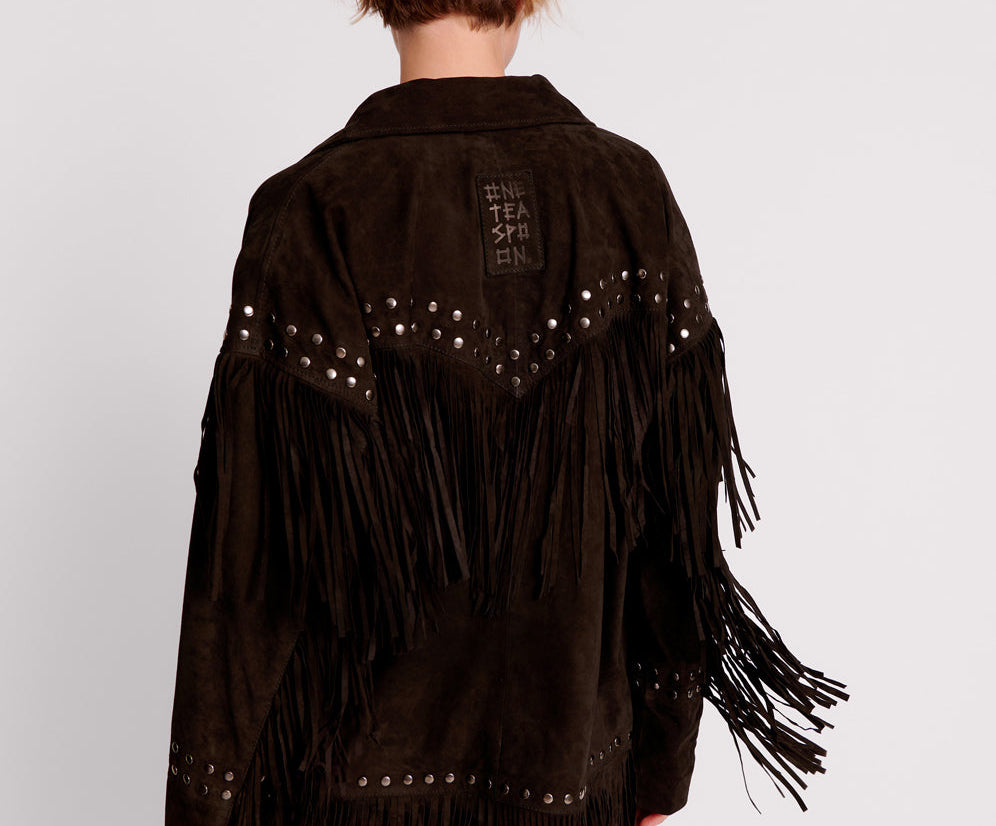 Gothic Rodeo Fringed Suede Studded Jacket Black One Teaspoon USA