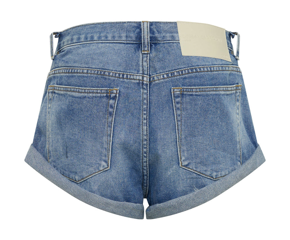 BLUE RAPTURE CHAINED BANDITS LOW WAIST DENIM SHORTS