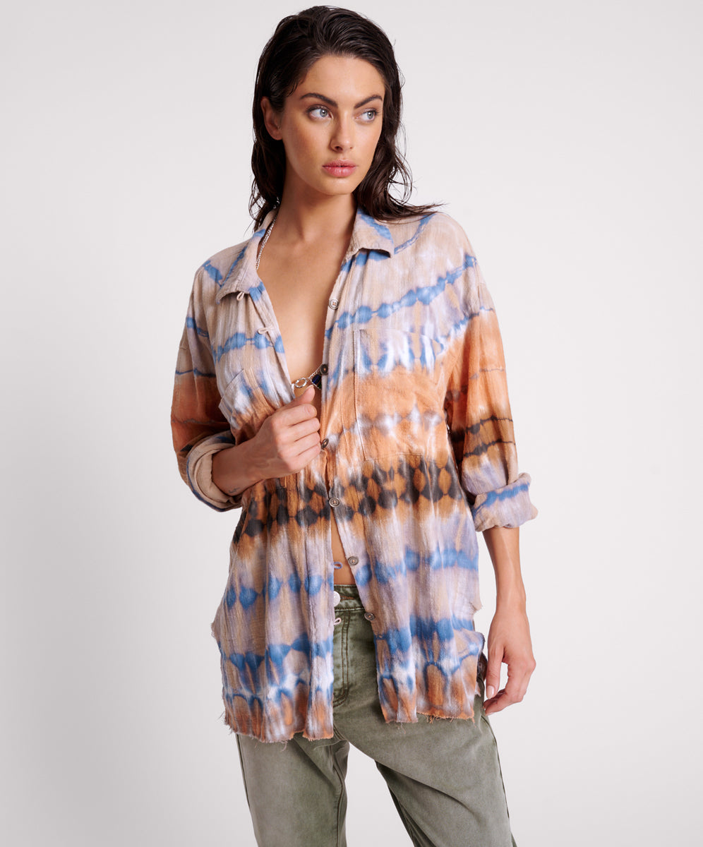 Products MIRAGE HAND TIE DYED MUSLIN LONG LINE SHIRT