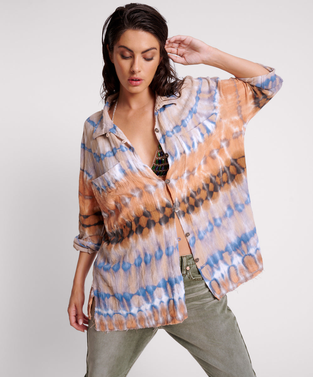 Products MIRAGE HAND TIE DYED MUSLIN LONG LINE SHIRT