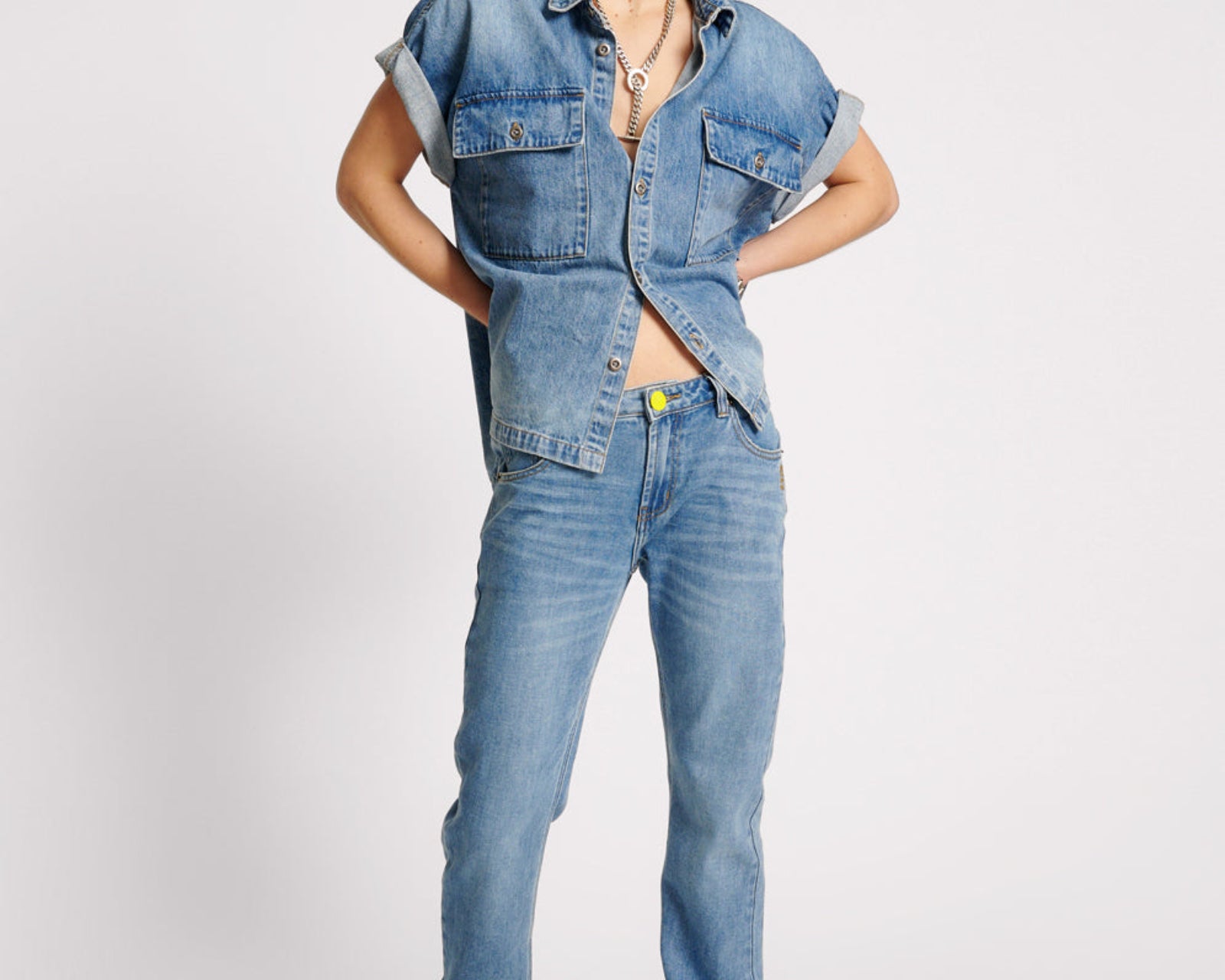 Truckers Mid Waist Straight Leg Denim Jeans - Blue Rapture