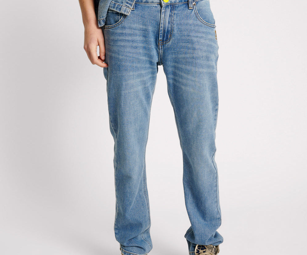 BLUE RAPTURE TRUCKERS LOW WAIST STRAIGHT LEG DENIM JEANS