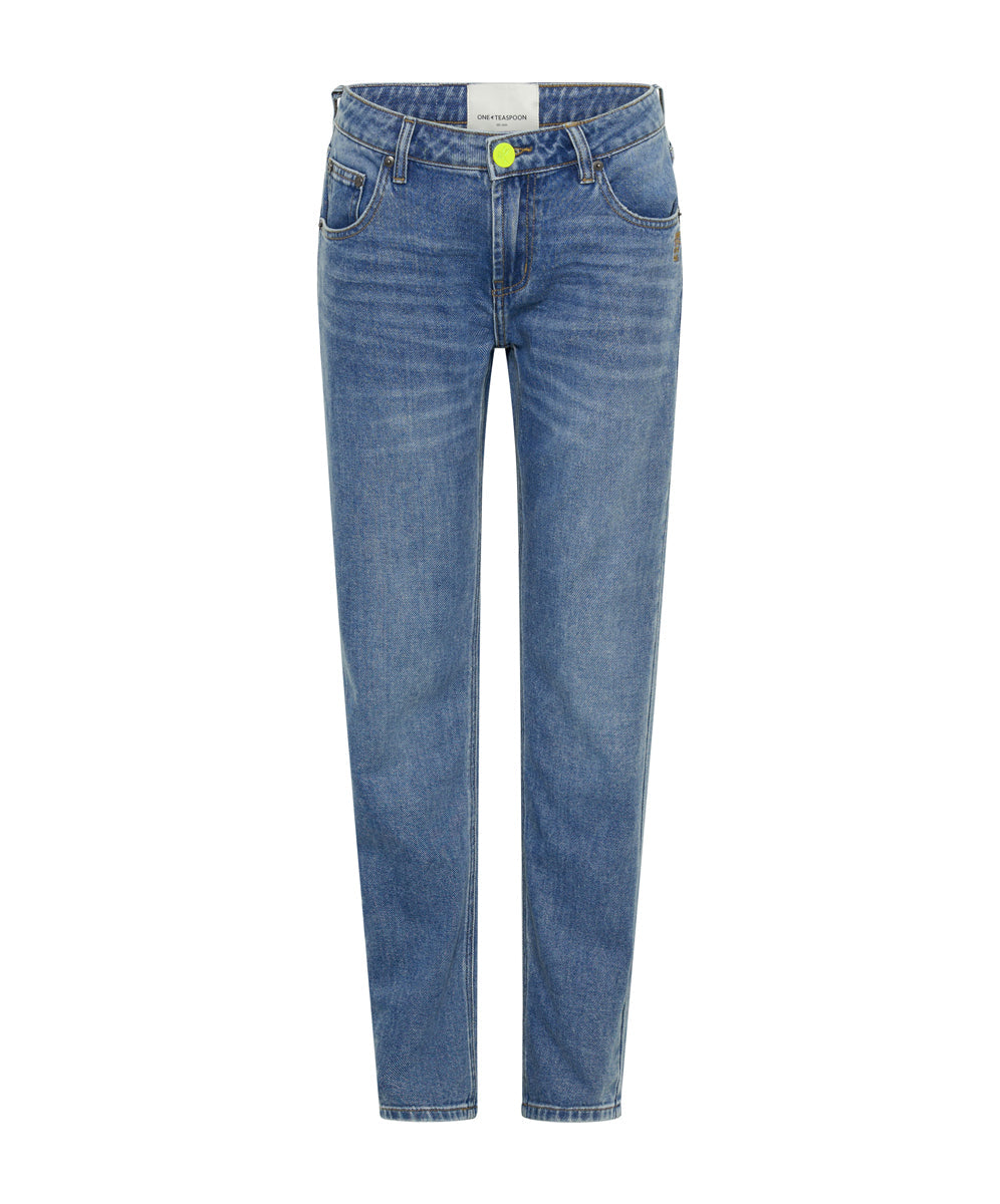 Truckers Mid Waist Straight Leg Denim Jeans - Blue Rapture
