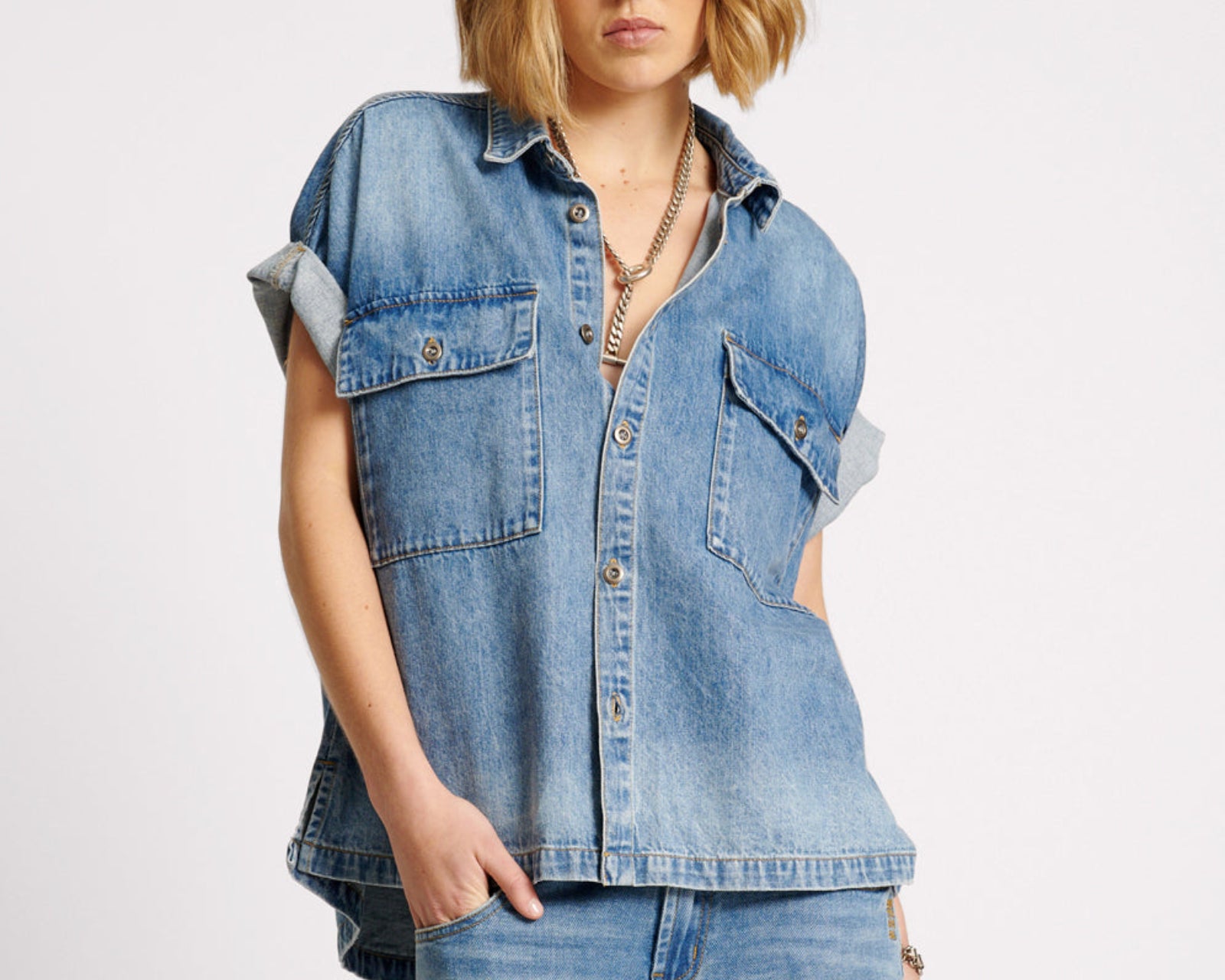 Cut Off Denim Shirt - Blue Rapture
