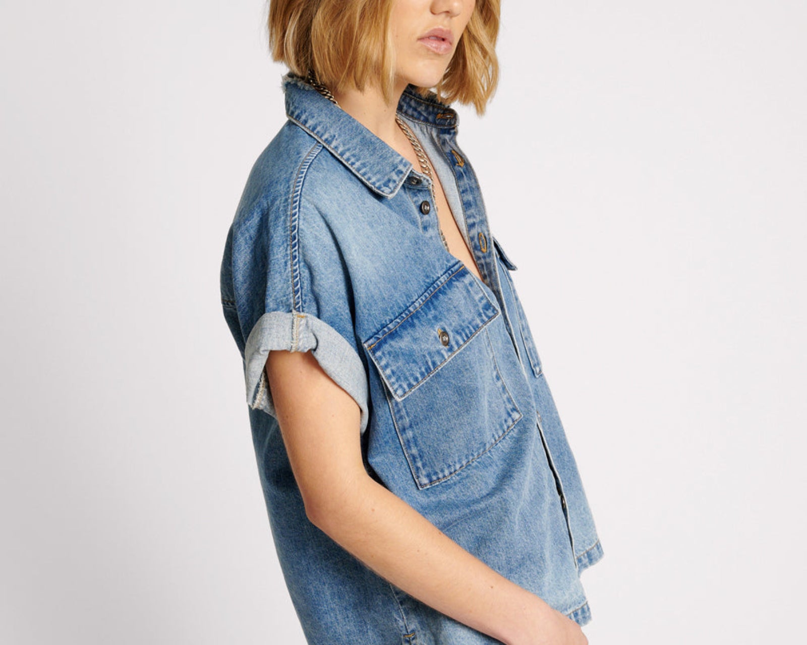 Cut Off Denim Shirt - Blue Rapture