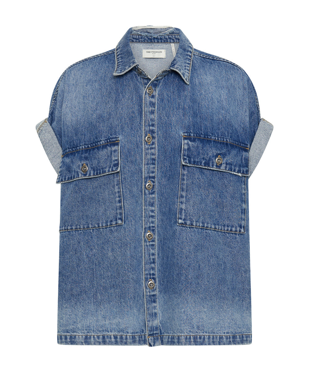 Cut Off Denim Shirt - Blue Rapture