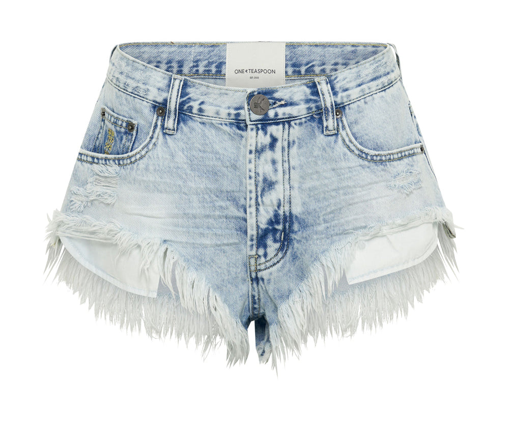 DEPECHE BLUE ROLLERS LOW WAIST DENIM SHORTS