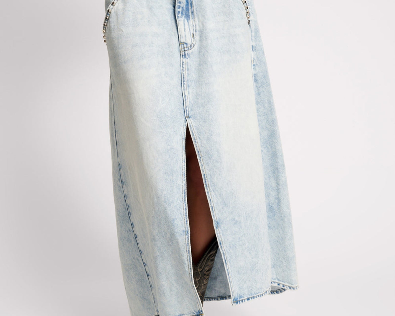 Mrs Carter Low Waist Long Denim Skirt - Depeche Blue