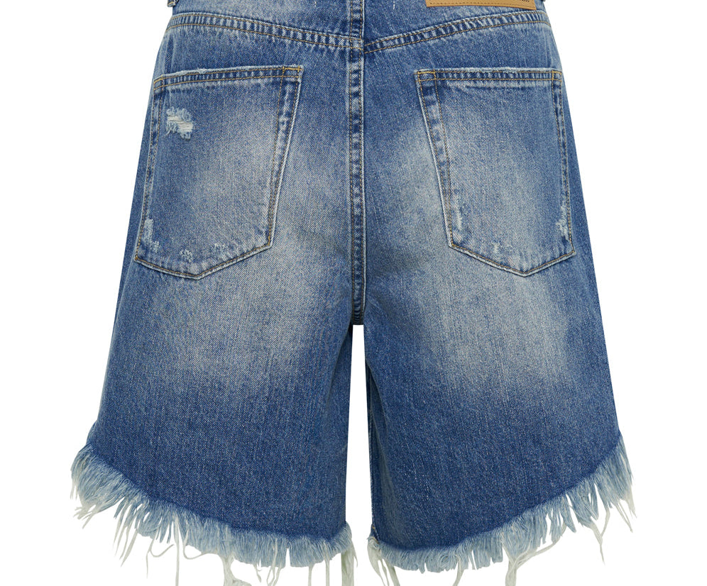 Frankies Low Waist Long Length Denim Shorts - Pacifica