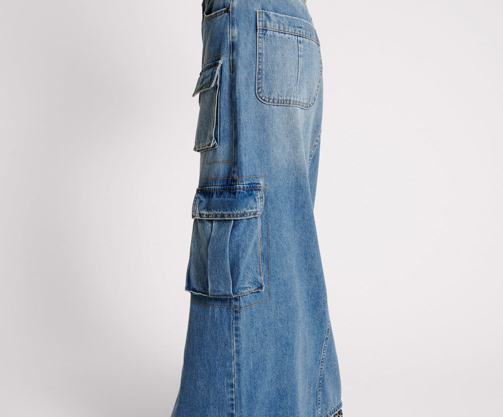 90S Cargo Pocket Column Denim Skirt Pacifica One Teaspoon USA