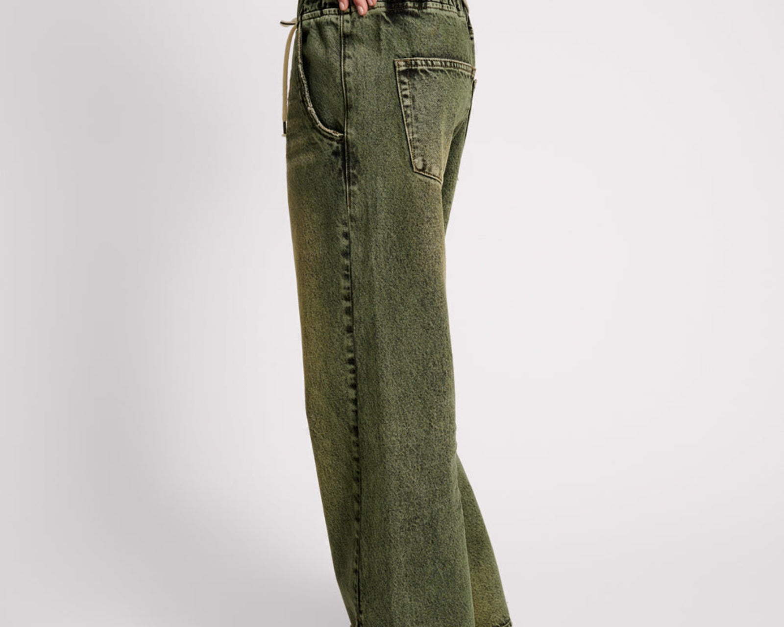 Roadhouse Wide Leg Drawstring Denim Jeans - Black Khaki