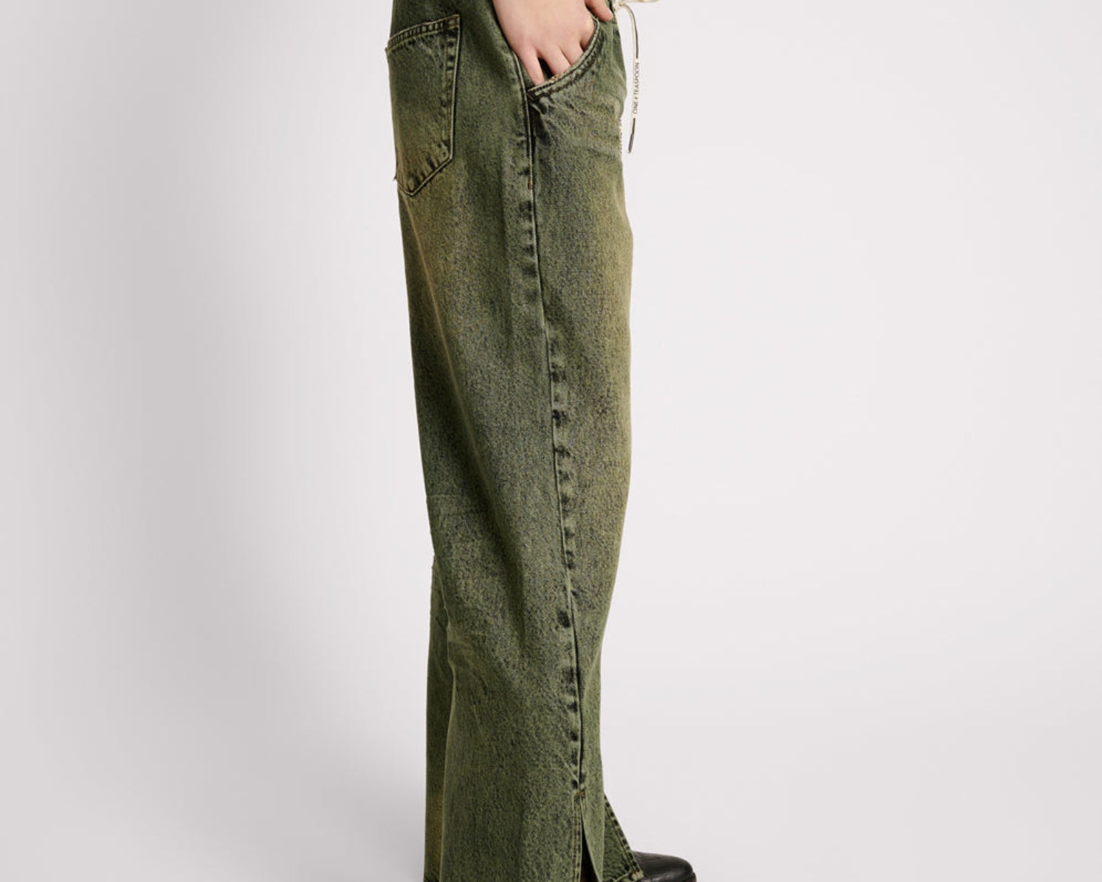 Roadhouse Wide Leg Drawstring Denim Jeans - Black Khaki