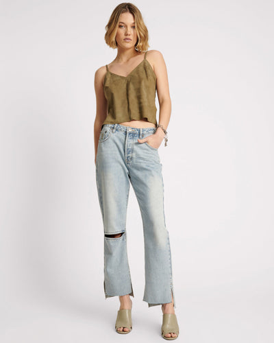 Hooligans Low Waist Relaxed Straight Leg Ripped Denim Jeans - Fleetwood