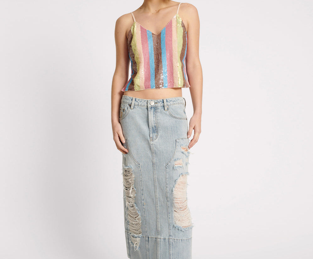 Cassidy Mid Waist Long Denim Column Denim Skirt - Fleetwood