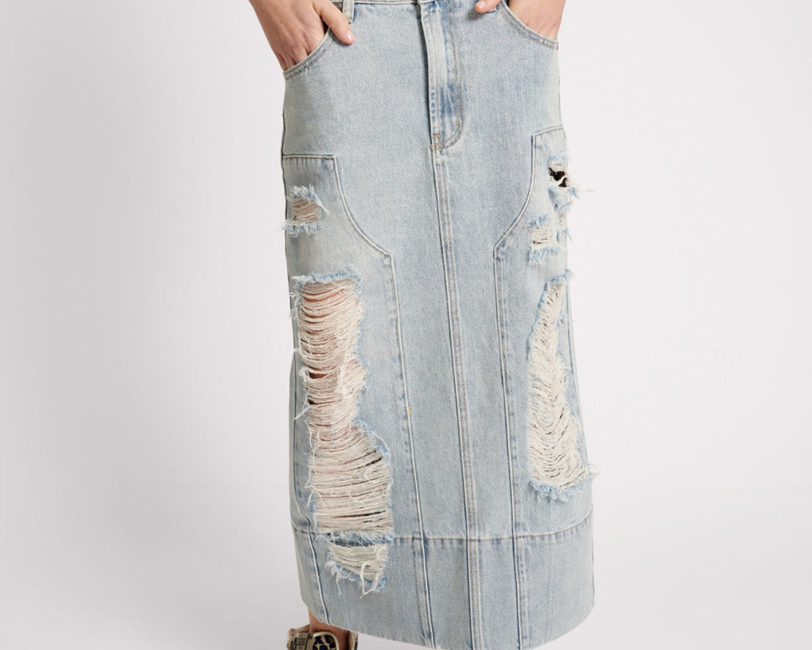 Cassidy Mid Waist Long Denim Column Denim Skirt - Fleetwood