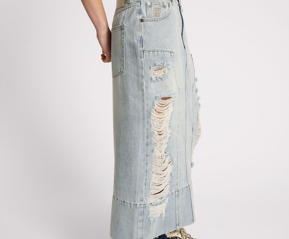 Cassidy Mid Waist Long Denim Column Denim Skirt - Fleetwood