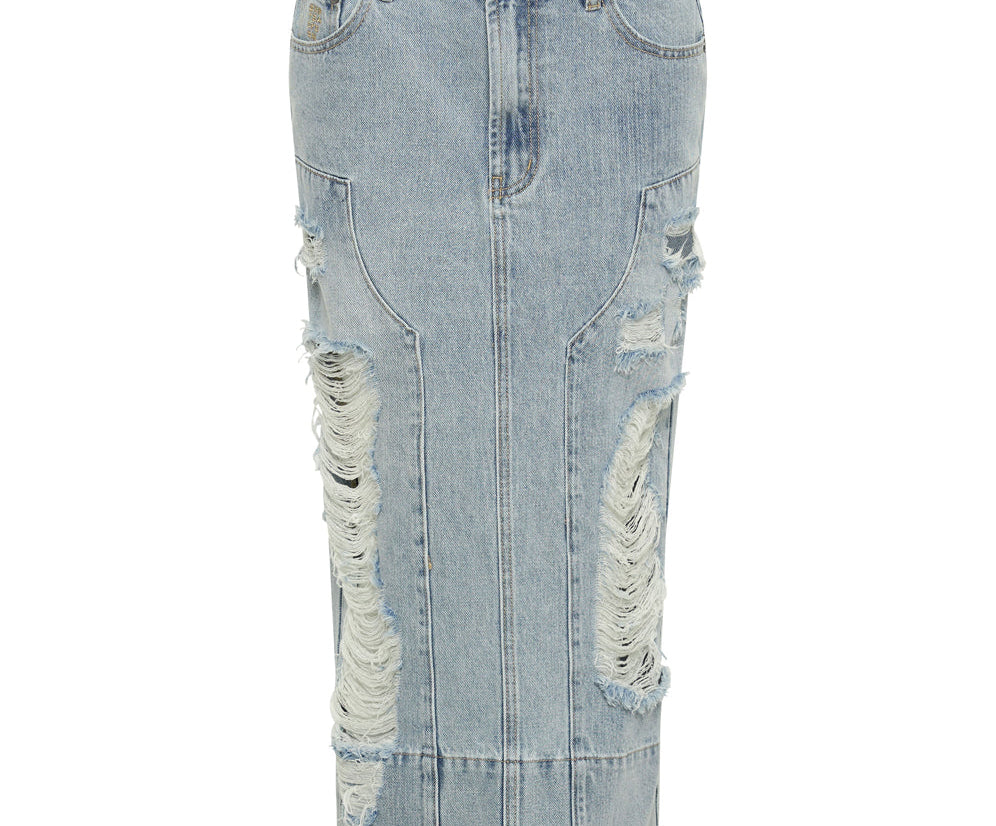 Cassidy Mid Waist Long Denim Column Denim Skirt - Fleetwood