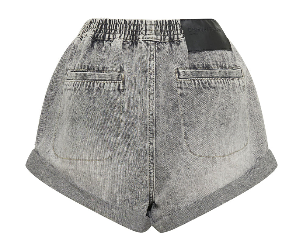 Hunters Mid Waist Boyfriend Elasticated Denim Shorts Smoke Grey