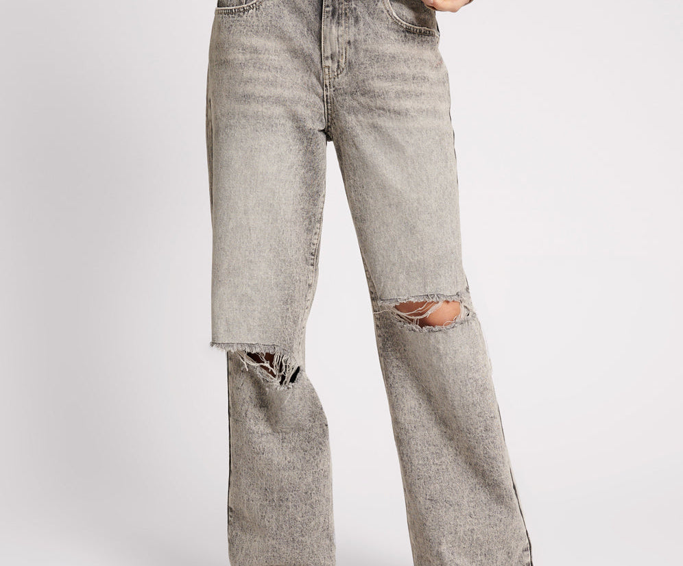 Jackson Mid Waist Wide Leg Denim Jeans - Smoke