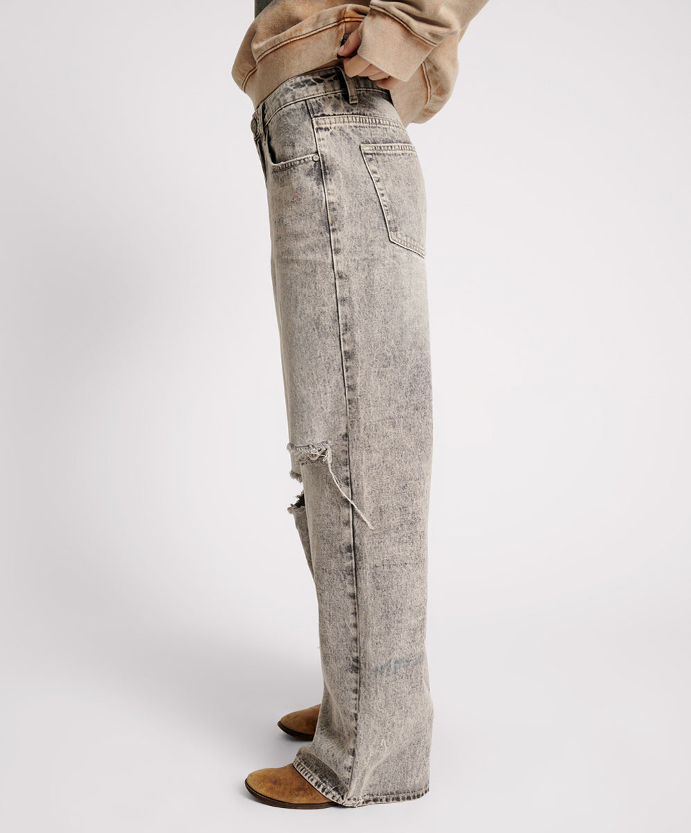 Jackson Mid Waist Wide Leg Denim Jeans - Smoke | One