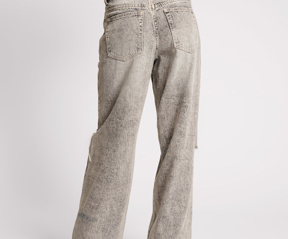 Jackson Mid Waist Wide Leg Denim Jeans - Smoke