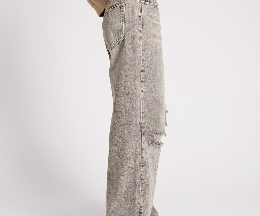 Jackson Mid Waist Wide Leg Denim Jeans - Smoke