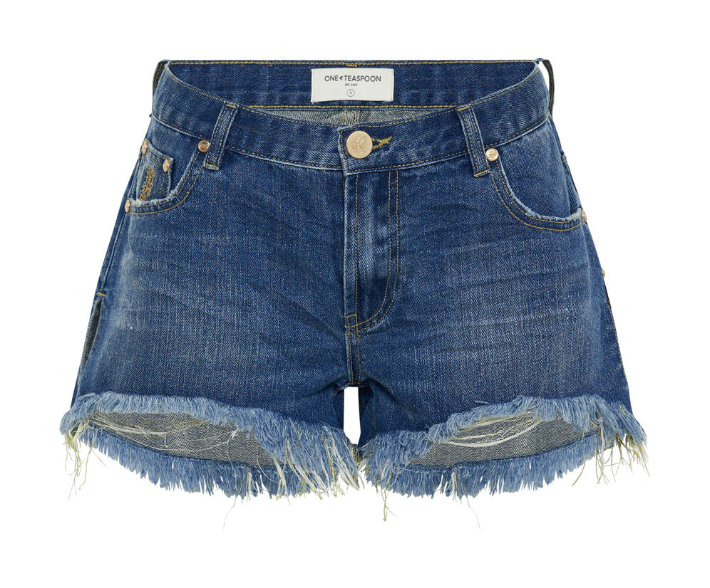 SHREDDED GOLD MARLONS LOW WAIST BOYFRIEND SHORTS