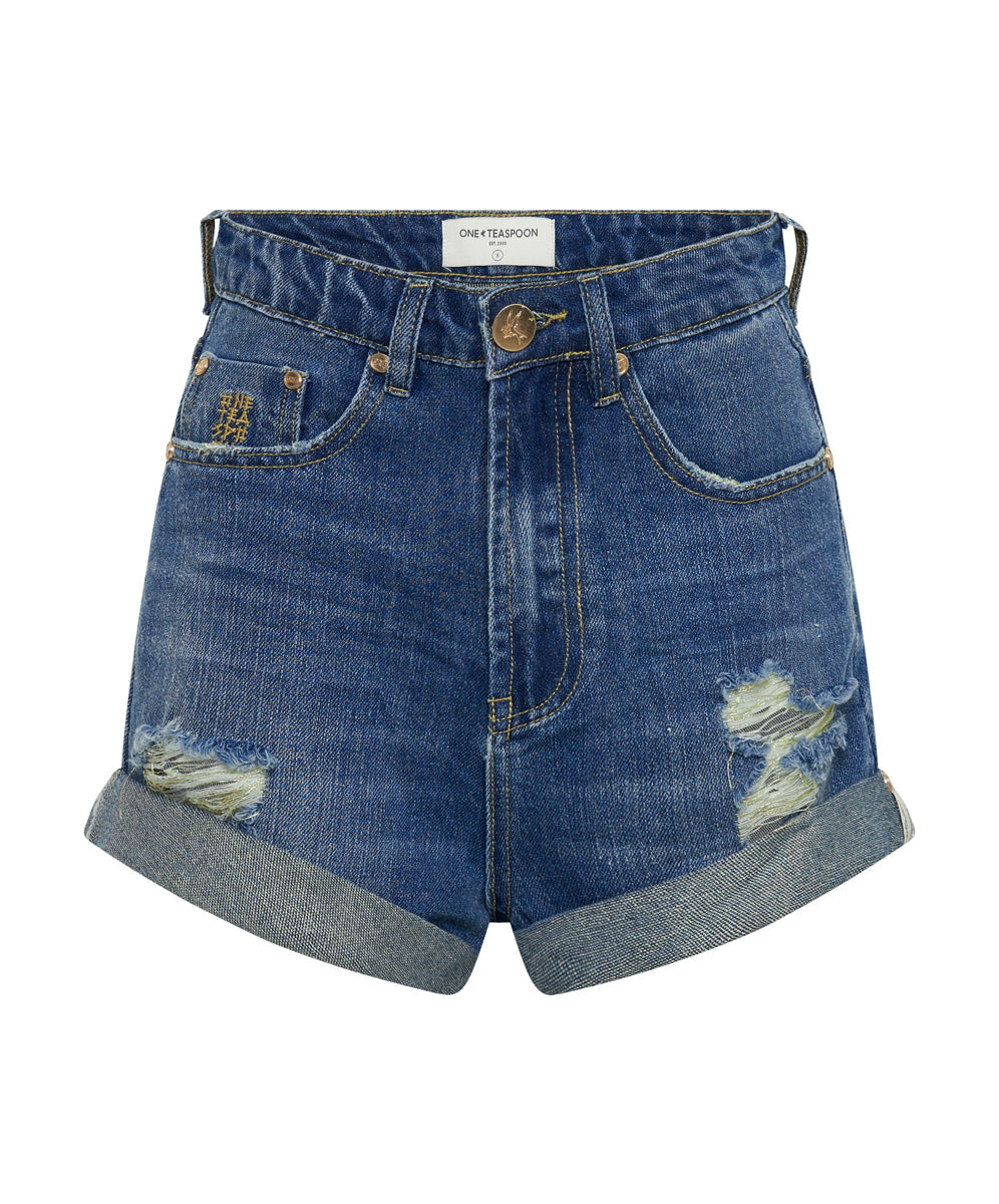 High Waist Denim Shorts Bandits High Waist Foil Denim Shorts - Blue Shredded Gold