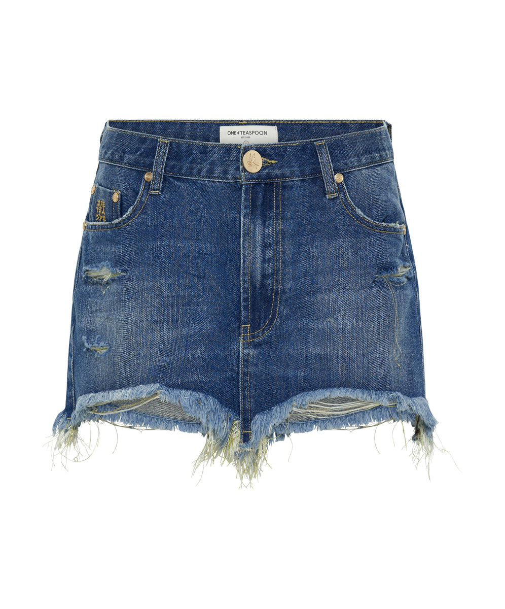 Junkyard Mini Denim Skirt - Shredded Gold | One Teaspoon USA Junkyard Mini Denim Skirt - Shredded Gold | One Teaspoon USA