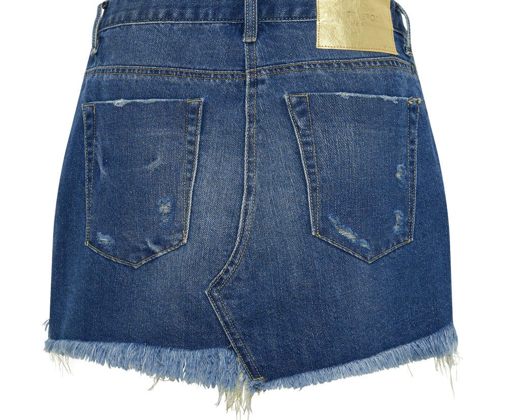 Junkyard Mini Denim Skirt - Shredded Gold