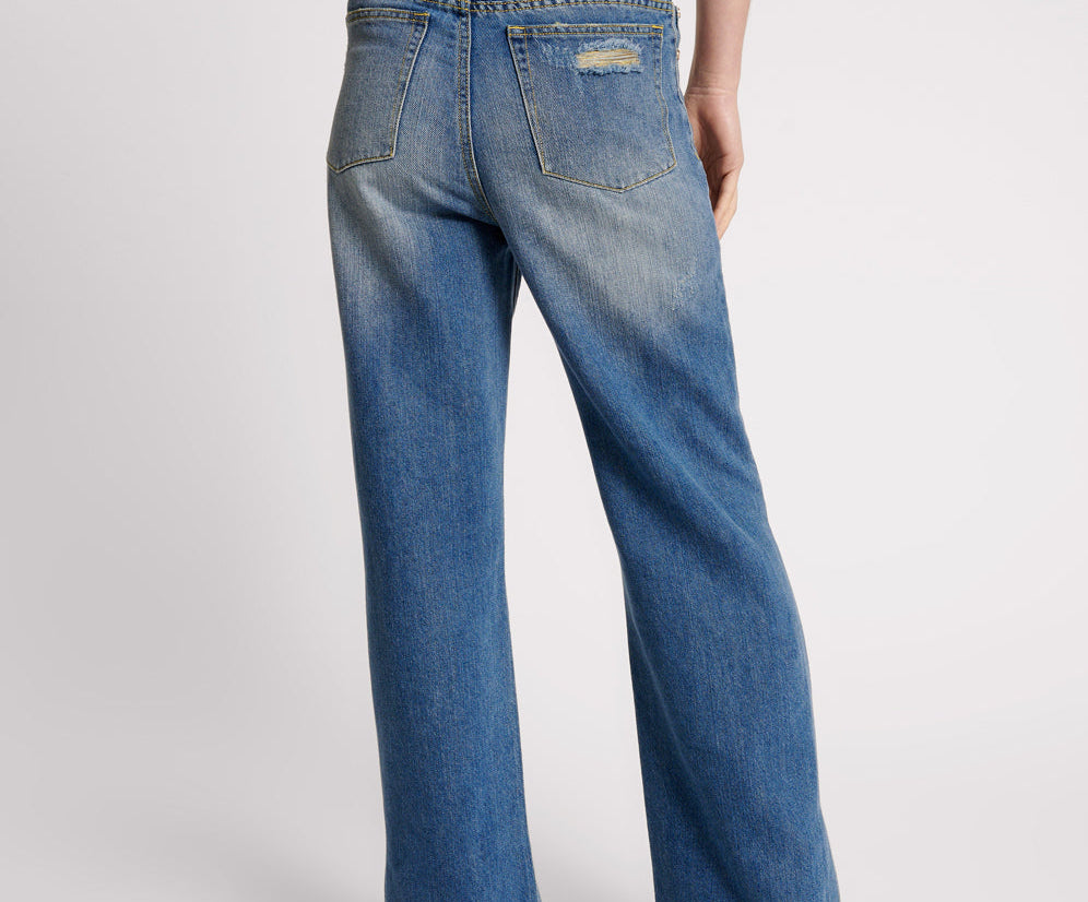 Billie Low Slung Straight Leg Mid Waist Denim Jeans - Shredded Gold
