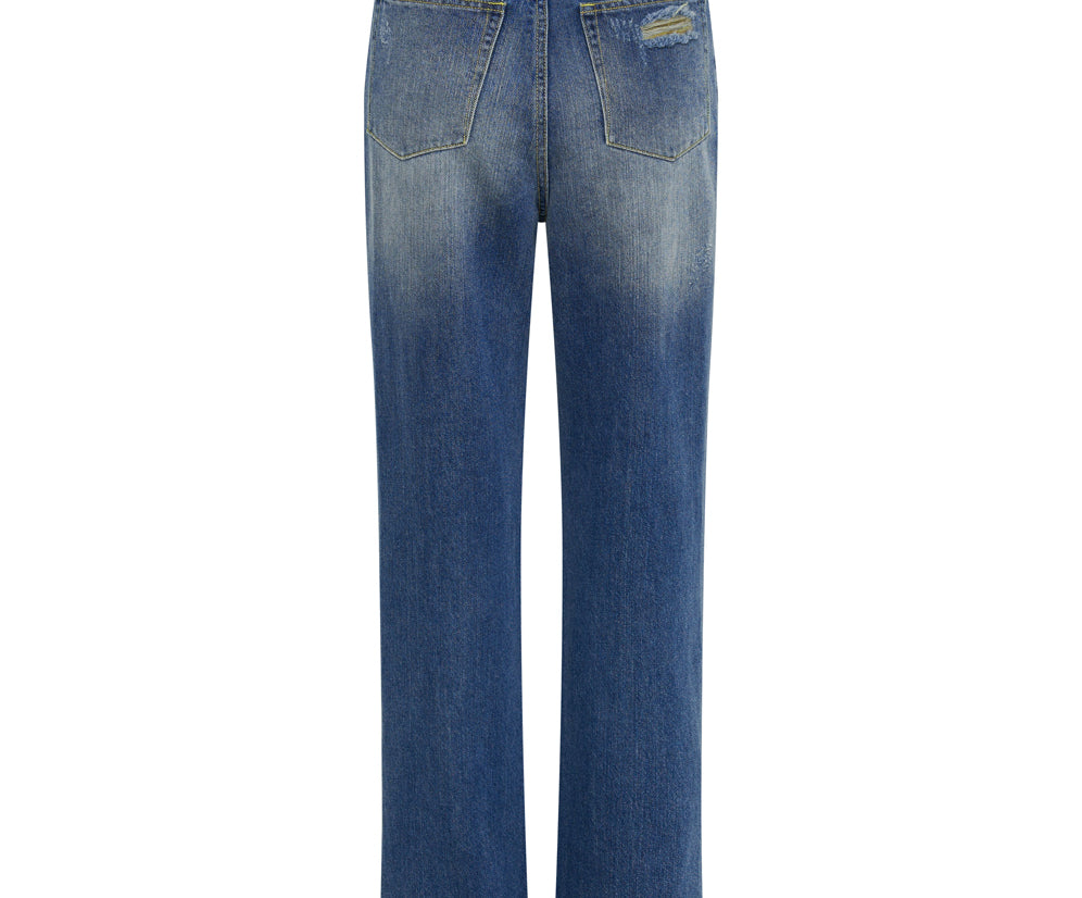 Billie Low Slung Straight Leg Mid Waist Denim Jeans - Shredded Gold
