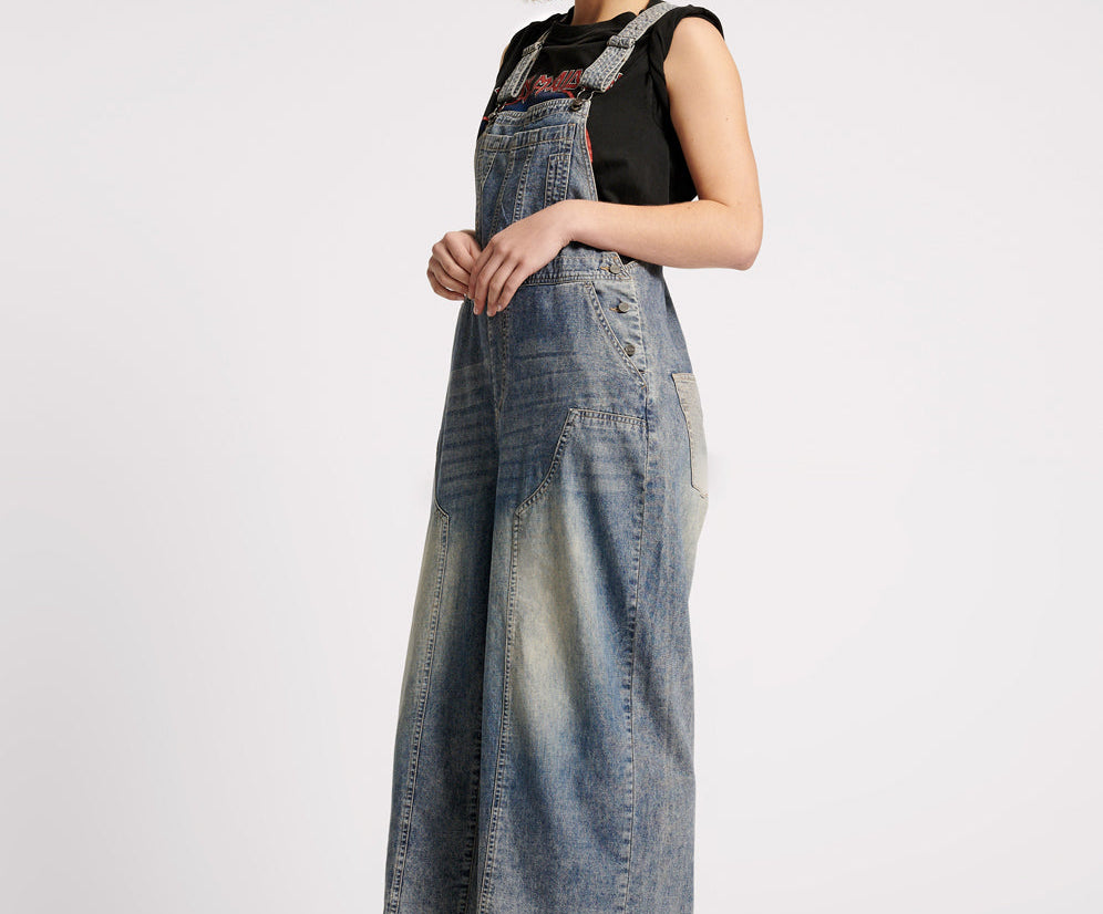 Stanton St Long Denim Overalls - Dirty Blue