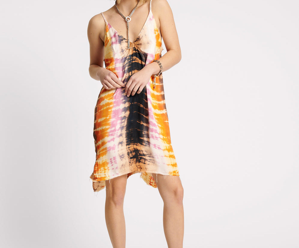 Make Waves Hand Dyed Satin Slip Mini Dress - Multi