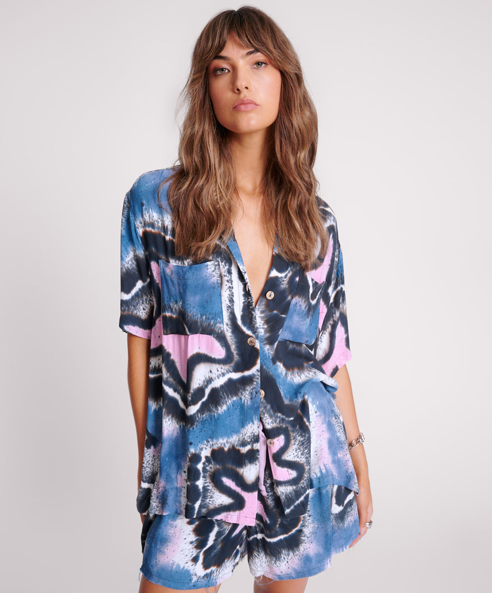 Products Hand Painted Floral Shorts Sleeve Shirt - Multi