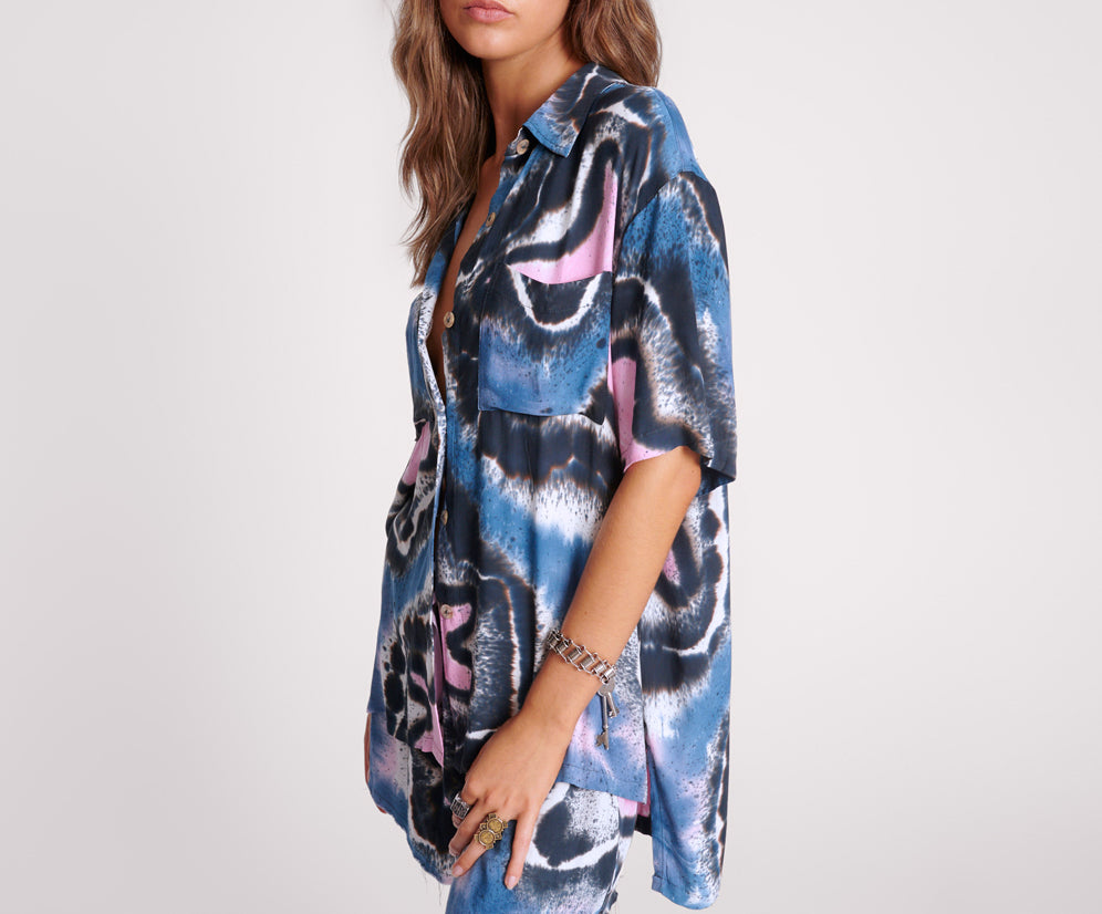 Hand Painted Floral Shorts Sleeve Shirt - Multi