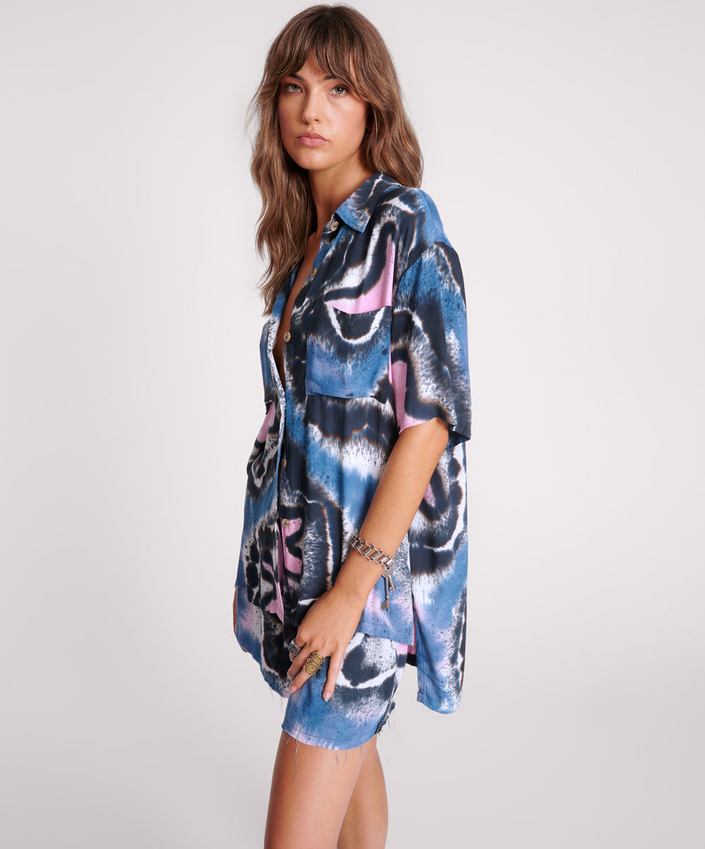 Products Hand Painted Floral Shorts Sleeve Shirt - Multi