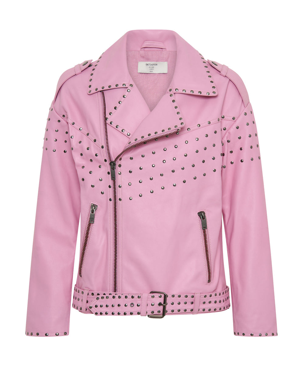 Rizzo Pink Studded Leather Moto Jacket | One Teaspoon USA