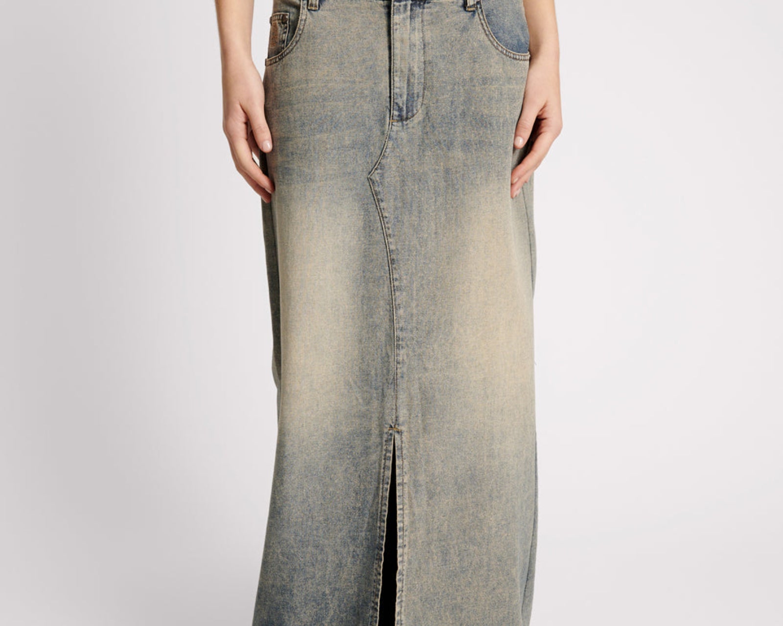 Denim Low Waist Column Skirt - Dirty Blue