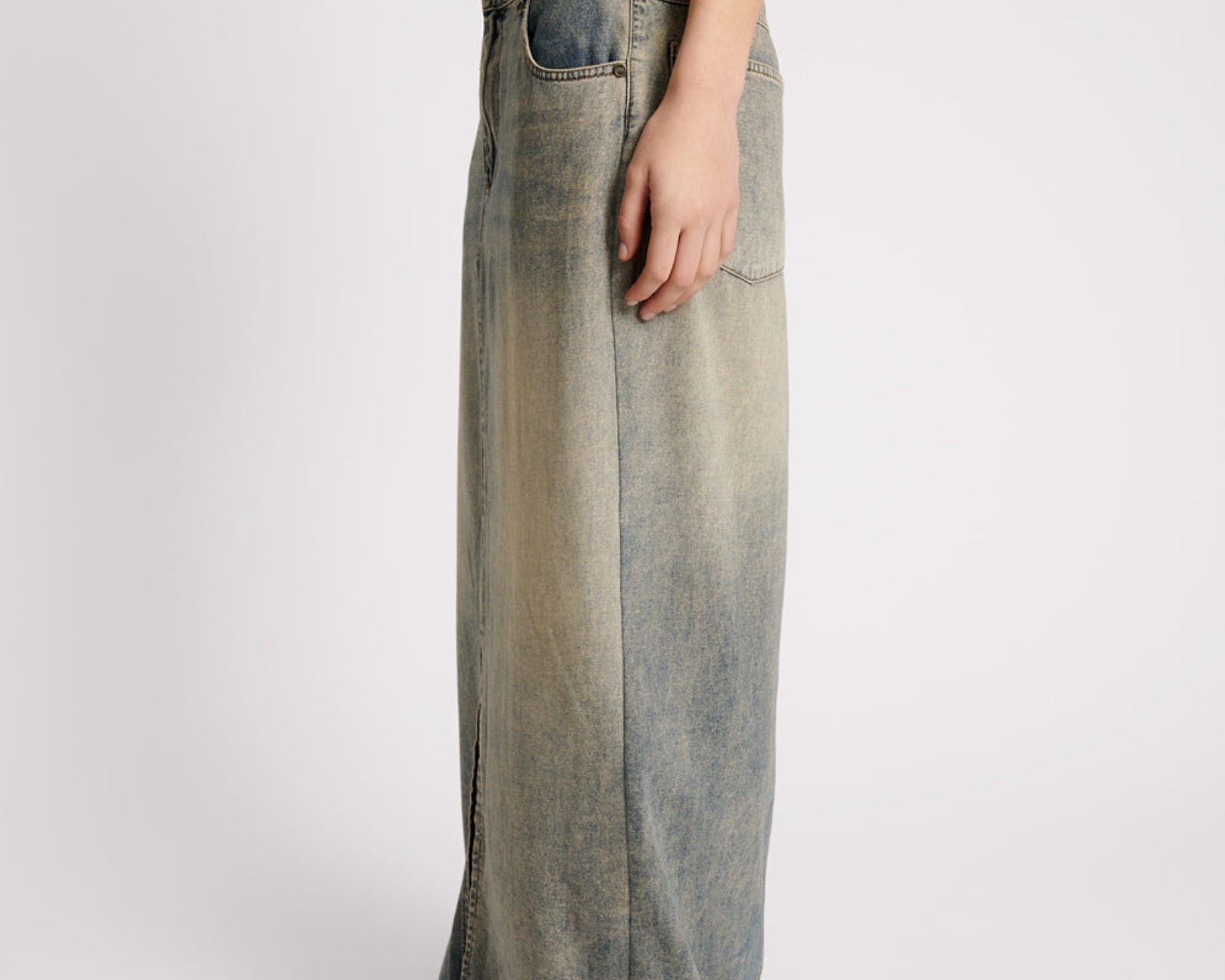 Denim Low Waist Column Skirt - Dirty Blue